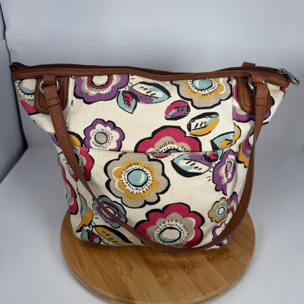 Relic Floral‎ Canvas Shoulder Bag Brown Faux Leather Trim RLH4429 Multicolor - Picture 2 of 13